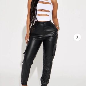 Fashion Nova Black Faux Leather Joggers